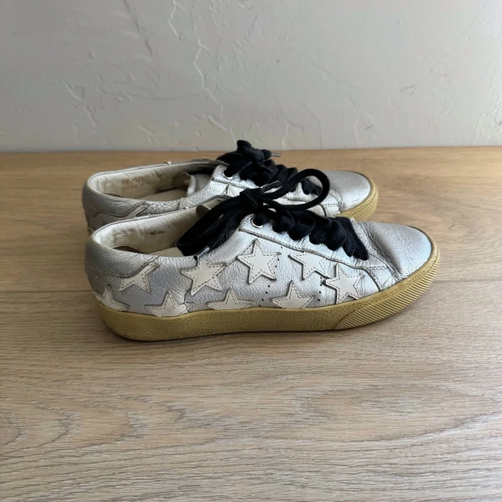 Saint Laurent shiny silver star sneakers